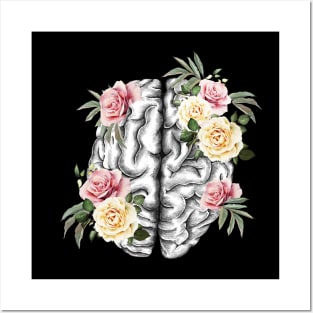 Brain human anatomy,Floral, apricot blond roses, mental Posters and Art